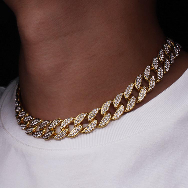 Hip Hop Bling Fashion Chains Jewelry Men Gold Silver Miami Cuban Link Chain Necklaces Diamond Iced Out Chian Necklaces