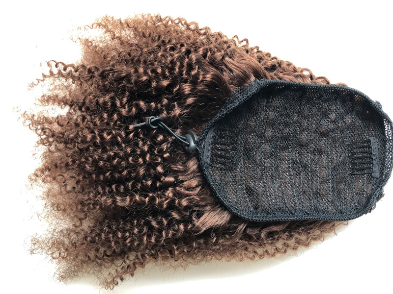 Drawstring Afro Kinky Curly Ponytail Human Hair Non-Remy Indian Hair Extensions Pony Tail For African American brown puff chignon updo 120g