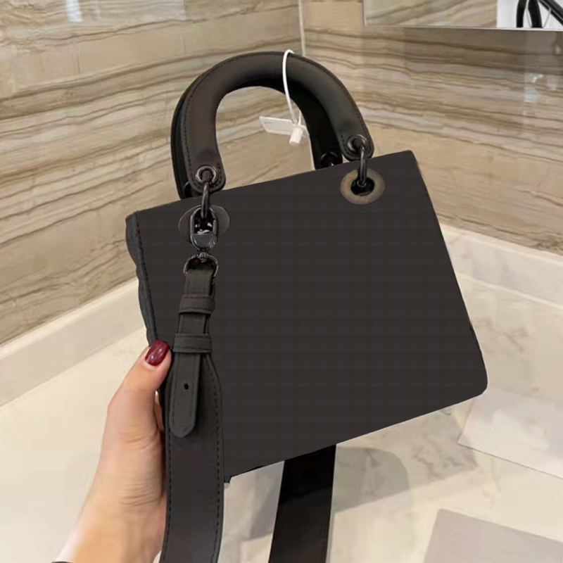 

Top 3A brand 17cm and 20cm designer luxury belt box lady shoulder bag leather houndstooth fabric CrossBodybag saddle handbag high quality handbag, Black