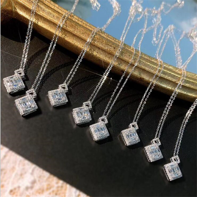 Sterg Sier Princess Cut Pendant Necklace with Sparkg White Topaz & CZ Dias 079f
