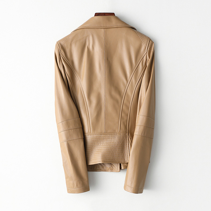 Autumn Office Lady Clothes Real Leather Jacket Women Lapel Long Sleeve Slim White Lambskin Genuine Leather Short Coats Female 201030