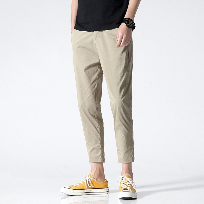 Autumn Mens Cotton High Quality Casual Ankle Length Fashion Man Pants Black 201128
