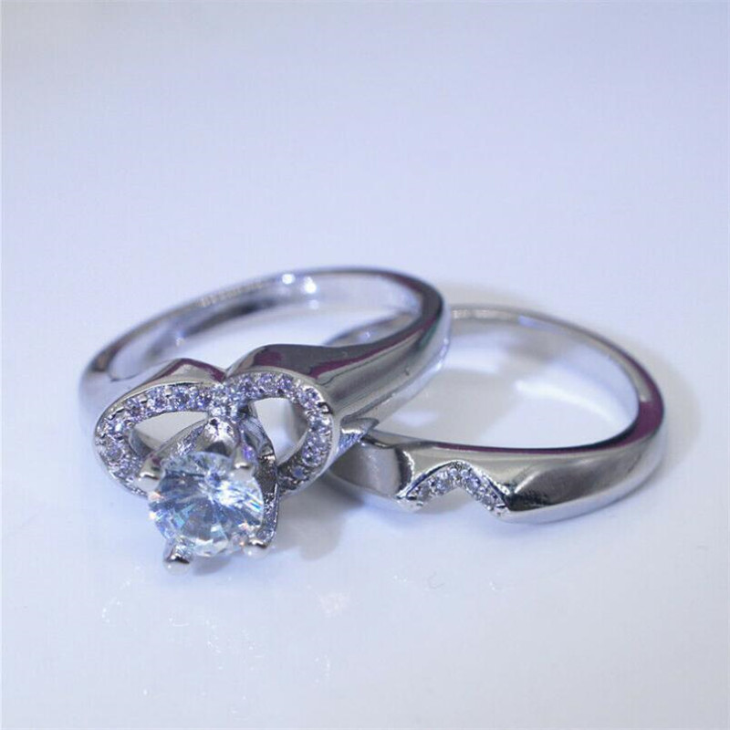 US Size 4-12 Top Sell Drop Shipping Luxury Jewelry 925 Sterling Silver Couple Rings Pave CZ Heart Women Wedding Bridal Ring For Lover Gift