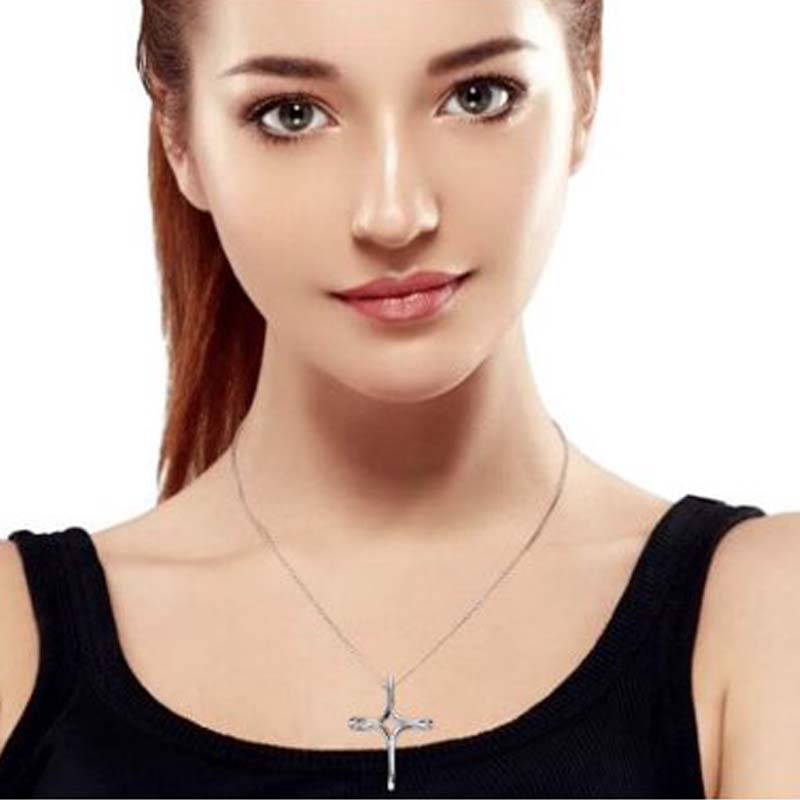 Fashion 925 Sterling Silver Plated Infinity Twist Looped Cross Pendant Necklace For Women Plain Polished 17 Inch Chain