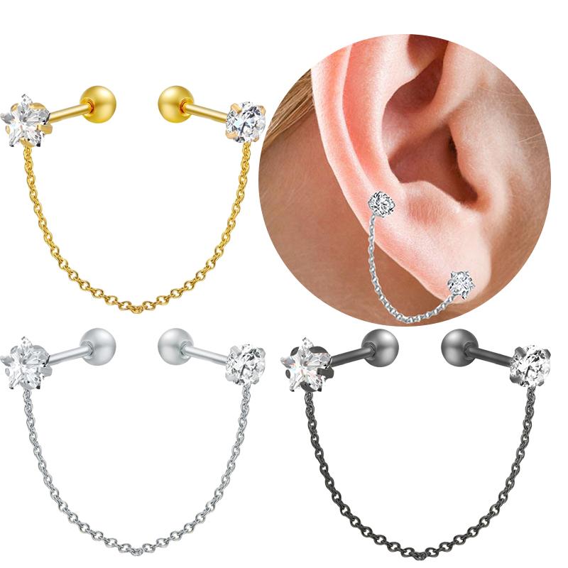 Stud 2 Hole Double Piercing Tragus Earring For Women Tassel Chain Jewelry Accessories Fashion Crystal
Stud 2 Hole Double Piercing Tragus Earring For Women Tassel Chain Jewelry Accessories Fashion Crystal