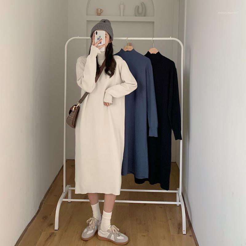 Women Mid-length Knitted Sweater Dress 2021 Winter Loose Half High Neck Lantern Sleeve Over Knee Female Long Dress Pure Color1, Black
Women Mid-length Knitted Sweater Dress 2021 Winter Loose Half High Neck Lantern Sleeve Over Knee Female Long Dress Pure Color1, Black