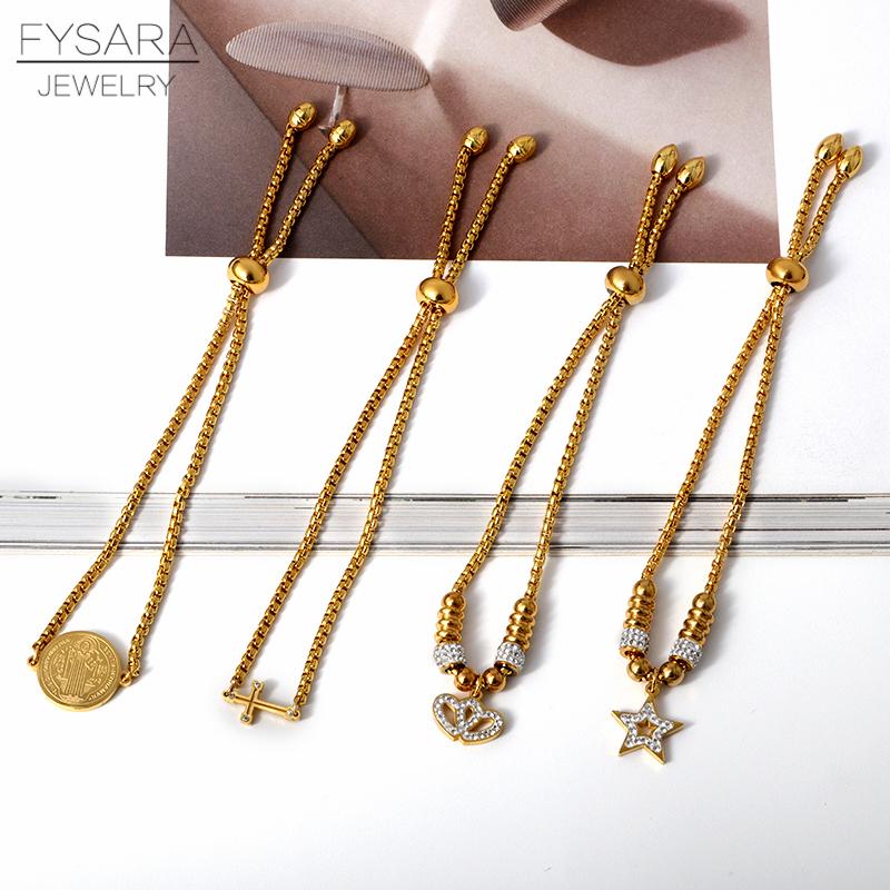 FYSARA Cross Star Heart Crystals Charm Bracelets Bangles Gold Silver Stainless Steel Chain Link Bracelet Women Religious Jewelry
FYSARA Cross Star Heart Crystals Charm Bracelets Bangles Gold Silver Stainless Steel Chain Link Bracelet Women Religious Jewelry
