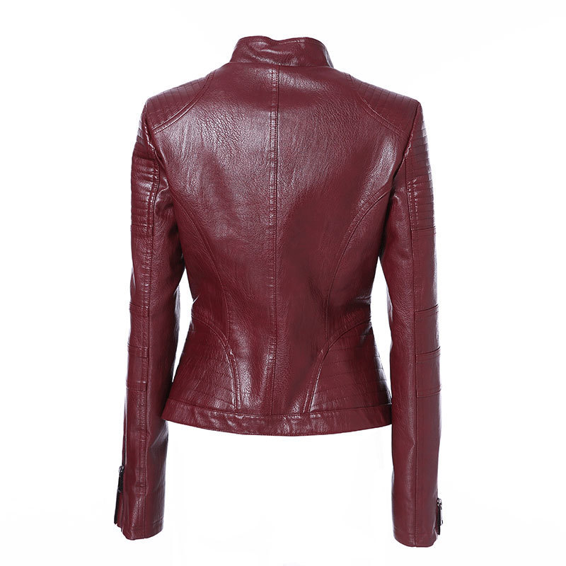 Fashion Women Leather Jacket Vintage Women's PU Leather Jacket Mandarin Collar Slim Female Black Faux Leather Outwear 201020