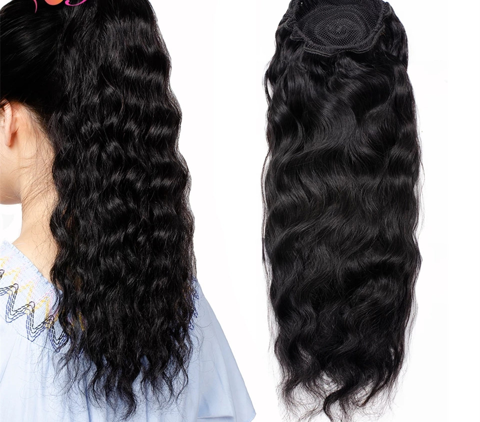 DIVAS Deep wave Drawstring Ponytail Human Hair Brazilian Afro Clip In Extensions For Black Women Remy Natural Color Pony Tail 120g