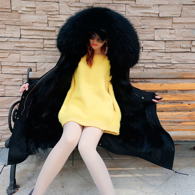X-long women parka Over the knee winter jacket real natural fox fur coat hooded thick warm outwear free shipping 201029