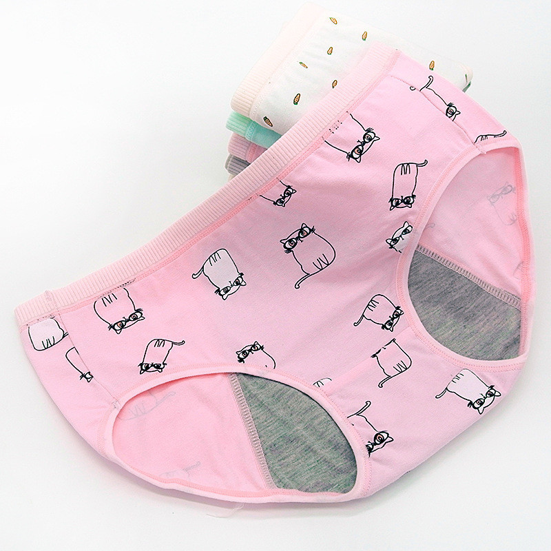 3pcs/lot Leak Proof Menstrual Period Panties Women Leakproof Cotton Physiological Underwear Ladies Cartoon Print Briefs Girl 201112