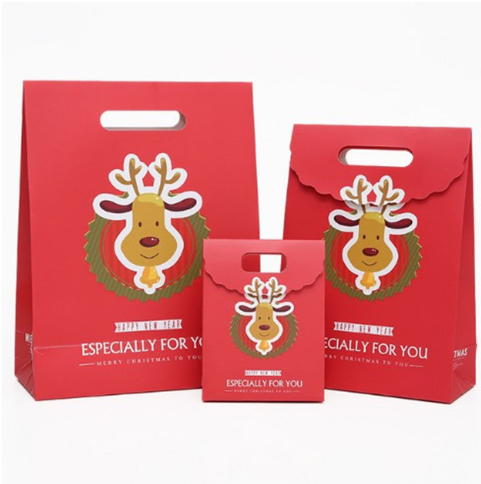 10pcs Christmas Gift Bag Red Paper Christmas Bag For Perfume Doll Candy Cookie Biscuit Nougat Chocolate Paking Box Hand Bag