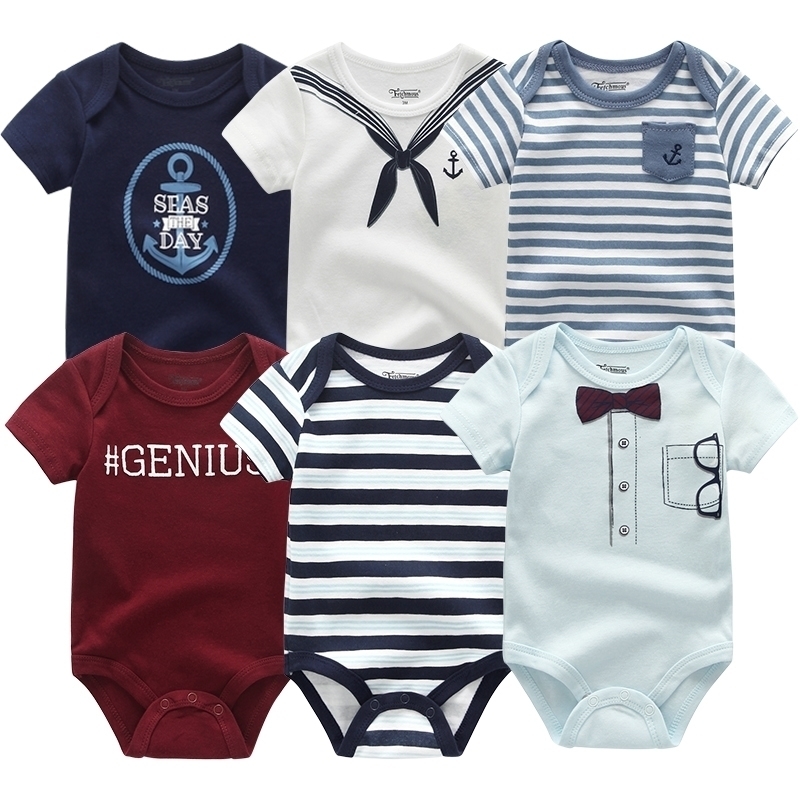 Soft Cotton Baby Rompers Fashion 6pcs/lot Newborn Baby Short Sleeve Overalls Infant Outfits kids Boy Girl clothes Roupas de bebe 201029
