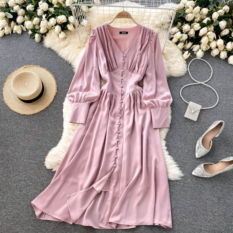 Dresses For Women 2022 Evening Party Elegant Satin Dress Spring Autumn V Neck Long Sleeve Buttoned Office Midi Dress, Same as picture
Dresses For Women 2022 Evening Party Elegant Satin Dress Spring Autumn V Neck Long Sleeve Buttoned Office Midi Dress, Same as picture