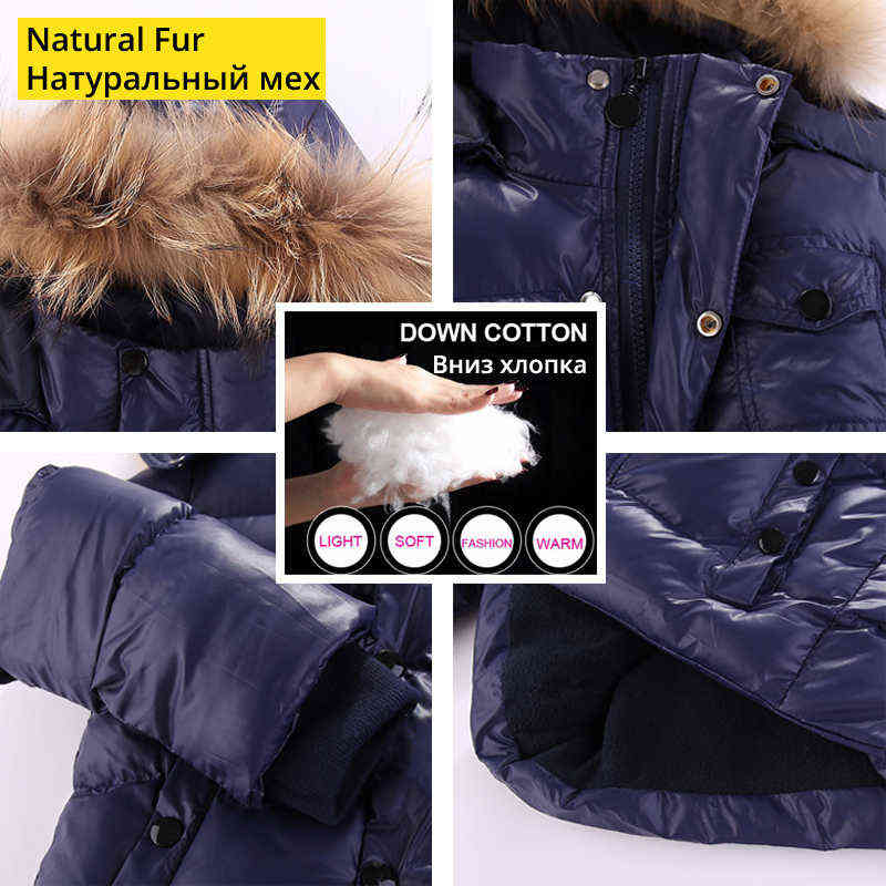 IYEAL Russia Winter Warm Children Clothing Sets for Boys Natural Fur Down Cotton Snow Wear Windproof Ski Suit Kids Baby Clothes 211224