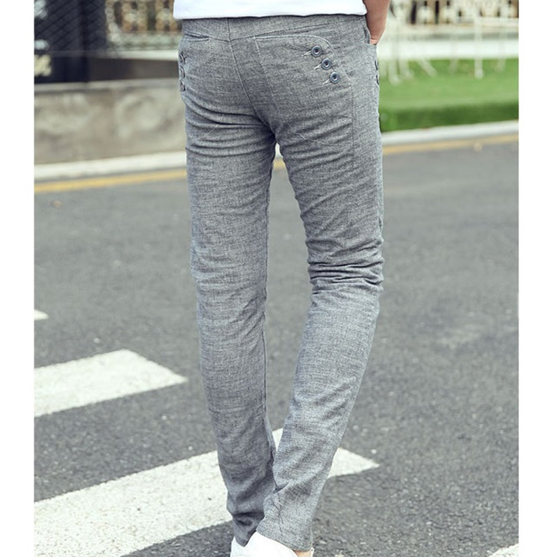 Summer Fashion Cotton linen pants men spring summer solid color full length slim fit low waist mens casual trousers 201118