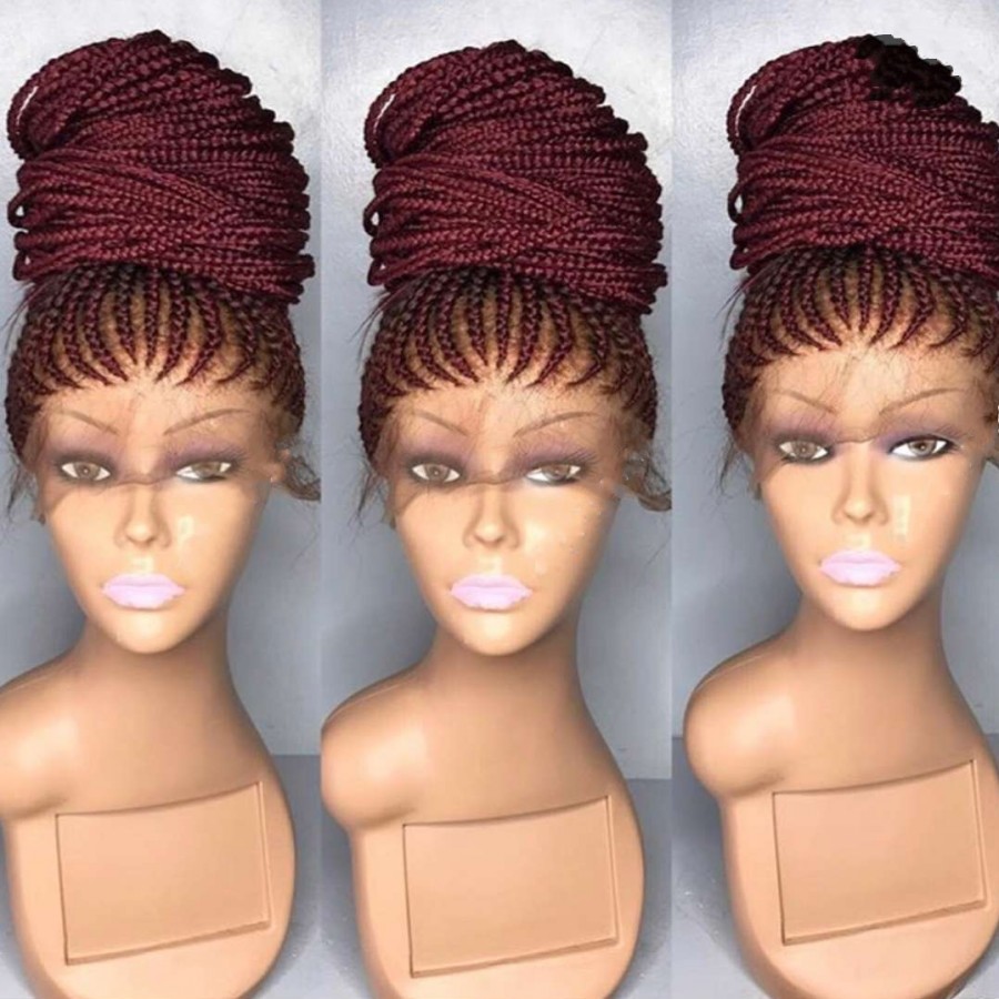 New 13X4" Lace Frontal Box Braid Wig with Baby Hair Hand-Braided black/burgundy/blonde cornrow braided wig Twist Wigs for african women