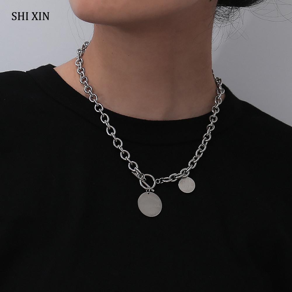 SHIXIN Punk Thick Stainless Steel Choker Coin Pendants Necklaces for Women Hip Hop Chunky Cuban Link Chains Necklace on the Neck
SHIXIN Punk Thick Stainless Steel Choker Coin Pendants Necklaces for Women Hip Hop Chunky Cuban Link Chains Necklace on the Neck