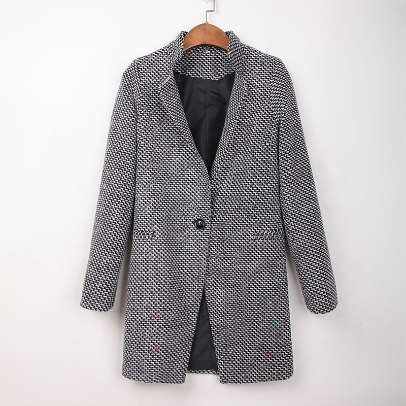 New Spring Autumn Women's Houndstooth Trench Coat Elegant Outerwear Coat for Women Turndown Collar Gray Trench Femme Winter 201211