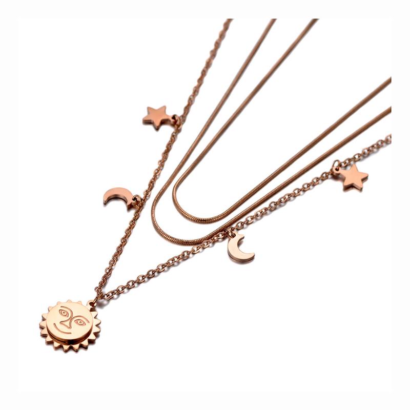 Chokers Bohemia Stainless Steel Three-layer Sun Star Moon Choker Necklaces Pendant Chain & Link Necklace For Women Girl N20016
Chokers Bohemia Stainless Steel Three-layer Sun Star Moon Choker Necklaces Pendant Chain & Link Necklace For Women Girl N20016