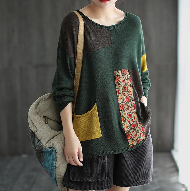 Women Sweater Autumn Winter Knitting Loose Retro All-match Tops Women 2020 New Spliced pocket Casual Sweater Tops, Black
Women Sweater Autumn Winter Knitting Loose Retro All-match Tops Women 2020 New Spliced pocket Casual Sweater Tops, Black