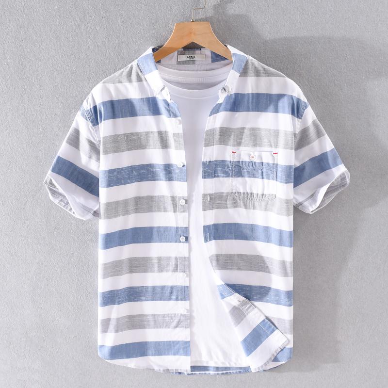 100% Cotton stripe short sleeve shirt for men summer brand shirts men fashion casual shirt mens comfortable shirts male, Blue
100% Cotton stripe short sleeve shirt for men summer brand shirts men fashion casual shirt mens comfortable shirts male, Blue