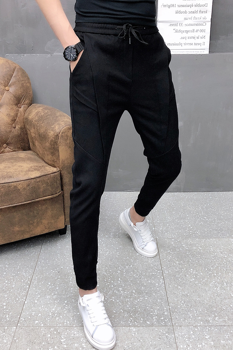 Fashion Korean Solid Joggers Men High Quality Autumn Winter Thick Pants Men Slim Fit Drawstring Mens Casual Pants Black/Gray 36 201027