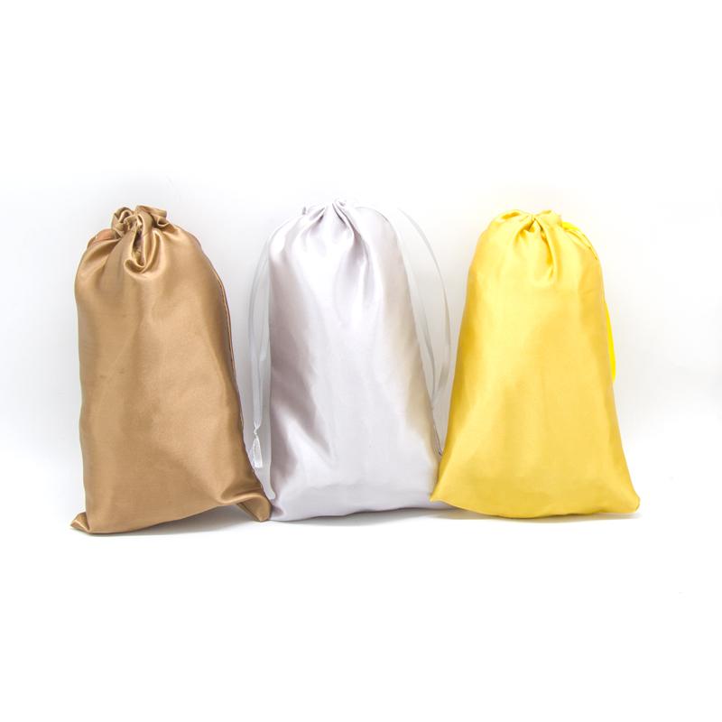 Blank Sliver Yellow Brown Satin Silk Hair Extensions Packaging Bags Human Virgin Hair Bundles Packaging Bags For Gifts 18x30cm
