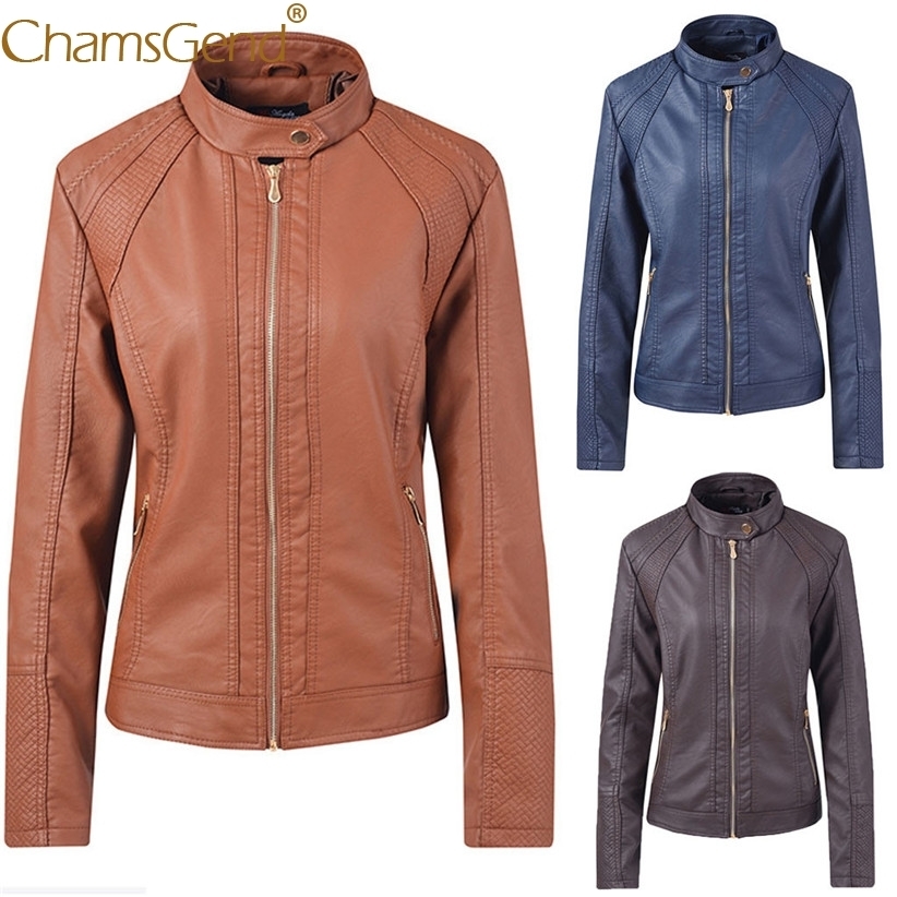 Free Shipping Women Leather Jackets Motor Bike Style Stand Collar Zipper Warm Coat Woman Solid Slim Jacket Fashion Outwear 9817 201020