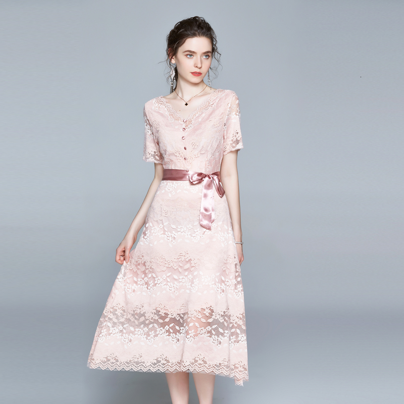 2021 New Sweet Girls Pink Lace Long Women Summer Crochet Hollow Out Casual Short Sleeve Bow Sashes Runway Clothing U1bz
2021 New Sweet Girls Pink Lace Long Women Summer Crochet Hollow Out Casual Short Sleeve Bow Sashes Runway Clothing U1bz