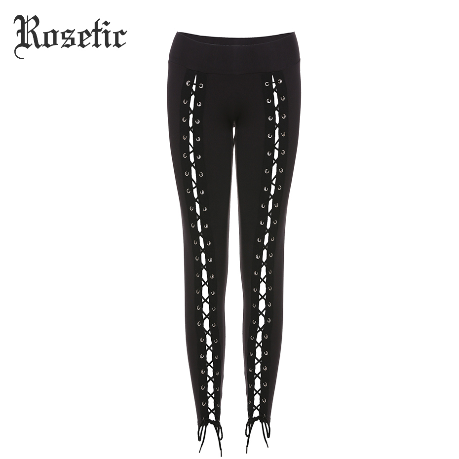 Rosetic Gothic Leggings Pants Bandage Women Spring Black Slim Lace-Up Streetwear Skinny Fashion Sexy Casual Harajuku Goth Pants 201202