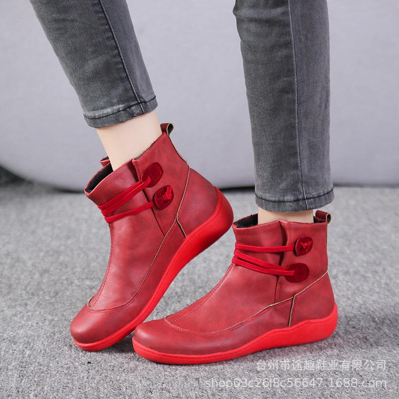 Women's PU Leather Ankle Boots Women Cross Strap Vintage Woman Shoes Short Plush Punk Boots Flat Ladies Retro Botas Mujer, Red
Women's PU Leather Ankle Boots Women Cross Strap Vintage Woman Shoes Short Plush Punk Boots Flat Ladies Retro Botas Mujer, Red