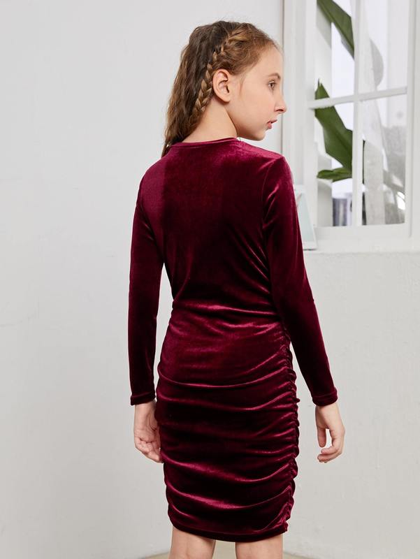 Girls Ruched Velvet Dress SHE
