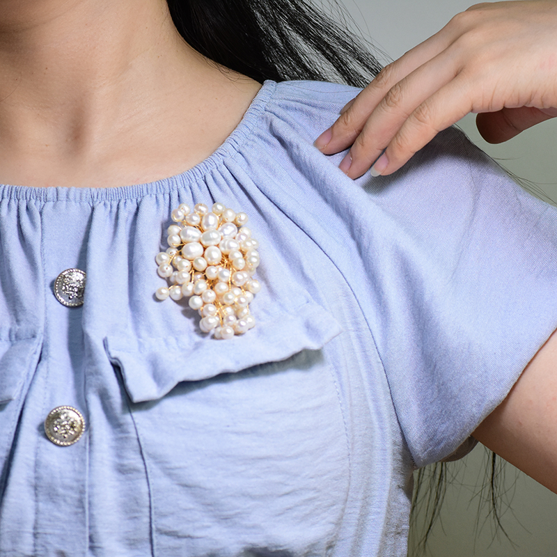 GLSEEVO Natural Fresh Water Pearl Brooch For Women Party Wedding Gift Brooches Pin Fine Jewelry Alfileres Boda Invitados GO0342 201009