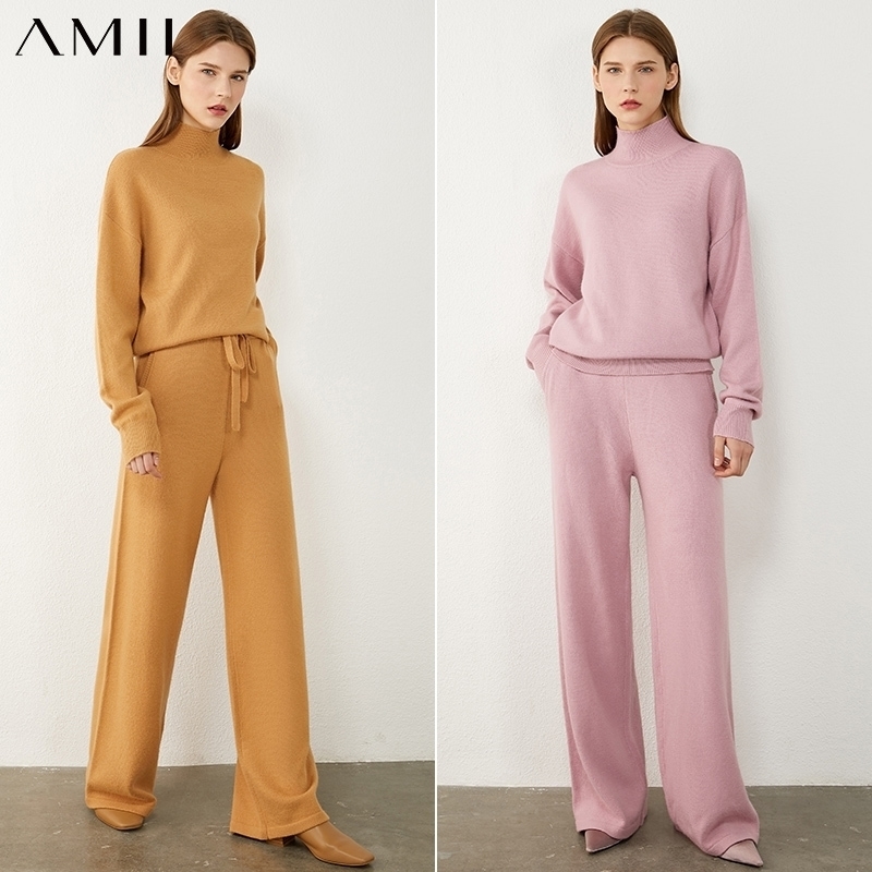 AMII Minimalism Autumn Winter Women Set Fashion Solid Turtleneck Sweater Elastic Waist Loose Female Pants 12040358 201104, Blue sweater
AMII Minimalism Autumn Winter Women Set Fashion Solid Turtleneck Sweater Elastic Waist Loose Female Pants 12040358 201104, Blue sweater