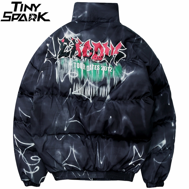 Hip Hop Jacket Parka Illusion Graffiti Streetwear Men Windbreaker Harajuku Winter Padded Jacket Coat Warm Outwear Hipster 201027