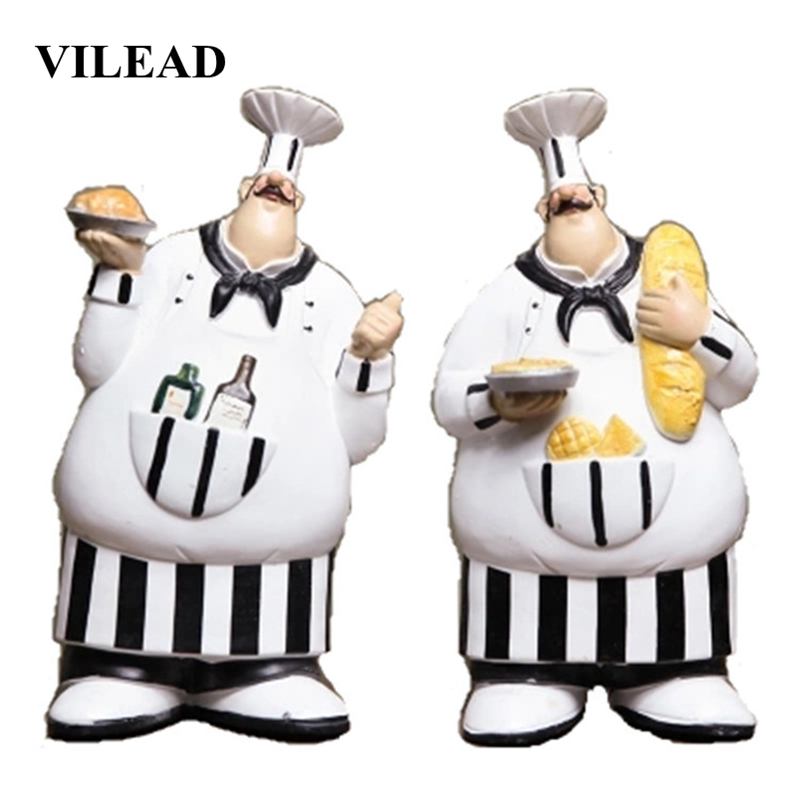 VILEAD 26cm 2Pcs/Set Resin Wall Hanging Chef Figurines Vintage Creative Ornaments For Home Christmas Decoration Supplies Gifts T200710