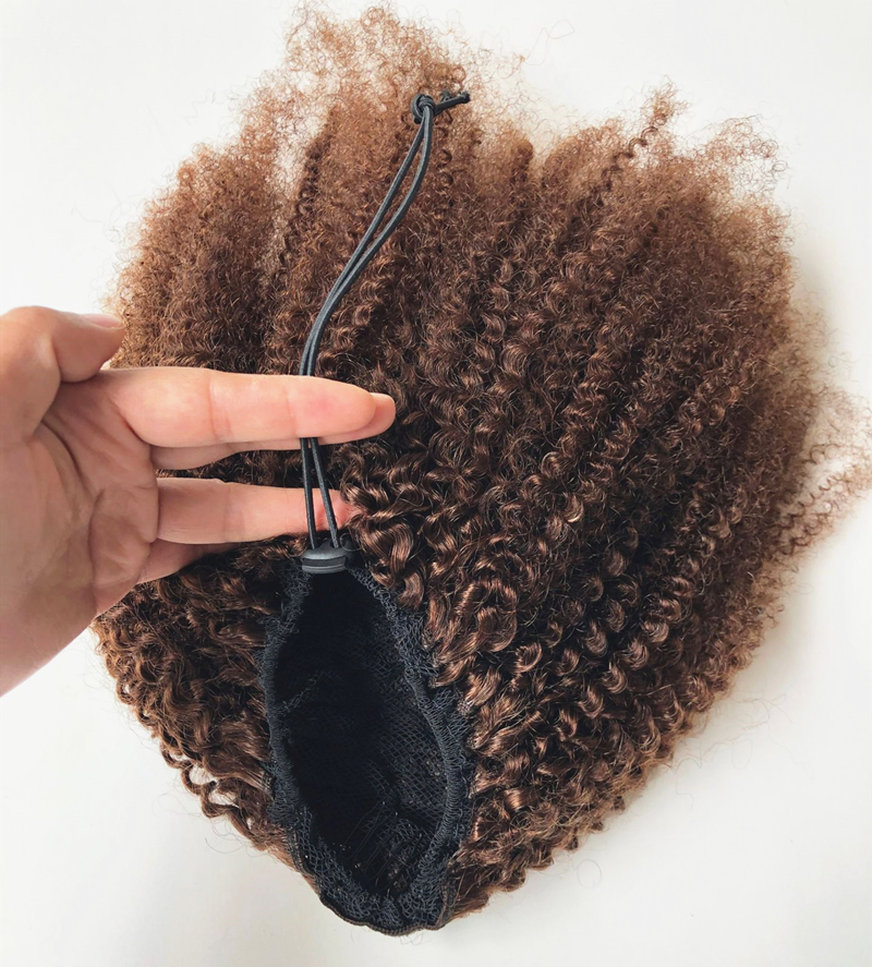 Drawstring Afro Kinky Curly Ponytail Human Hair Non-Remy Indian Hair Extensions Pony Tail For African American brown puff chignon updo 120g