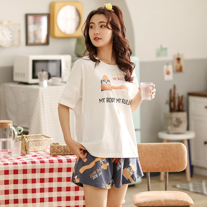 Printing Couple Pajamas Summer Cotton ShortSleeved Shorts Lady Thin Pijama Stitch Men's Suit Women's Pajamas with Shorts T200429