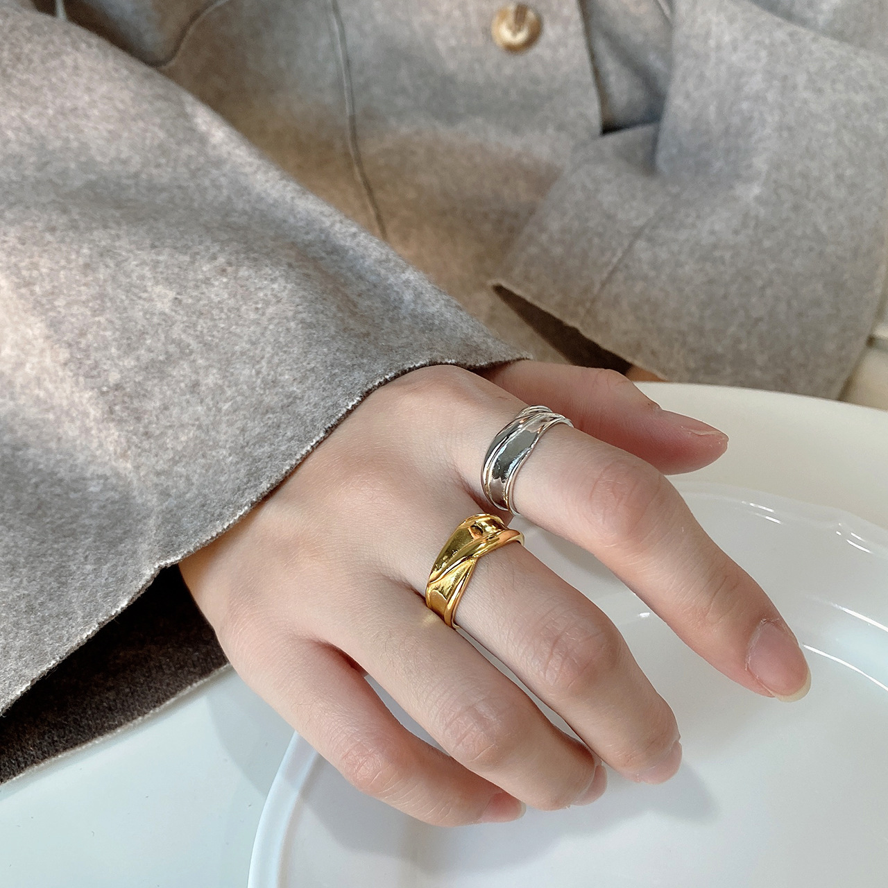 New minimalism design 925 sterling silver vintage jewelry handmade designer adjustable rings plicated open wires rings for women