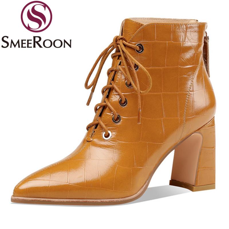 Smeeroon 2021 New Brand women boots genuine leather high heels shoes woman thick heels pointed toe ankle boots black
Smeeroon 2021 New Brand women boots genuine leather high heels shoes woman thick heels pointed toe ankle boots black