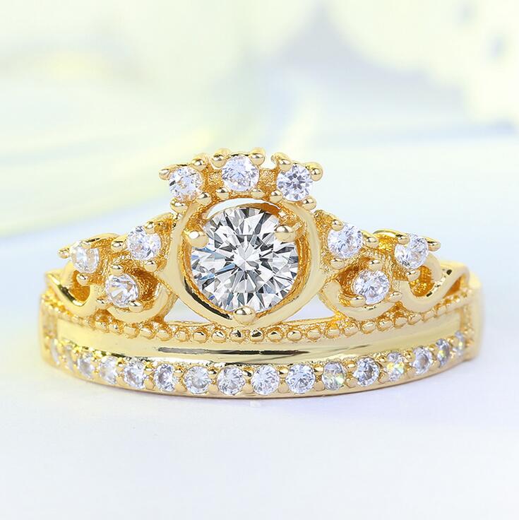 Christmas Gift Luxury Jewelry 925 Sterling Silver&Rose Gold Fill Round Cut White Topaz CZ Diamond Party Women Wedding Crown Band Ring Gift