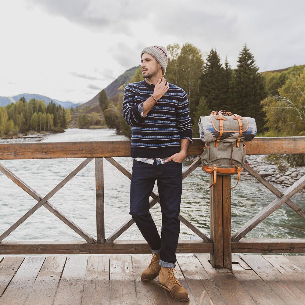 Autumn Winter Sweater men striped mix wool contrast color knitted pullover sweaters 190412 201203