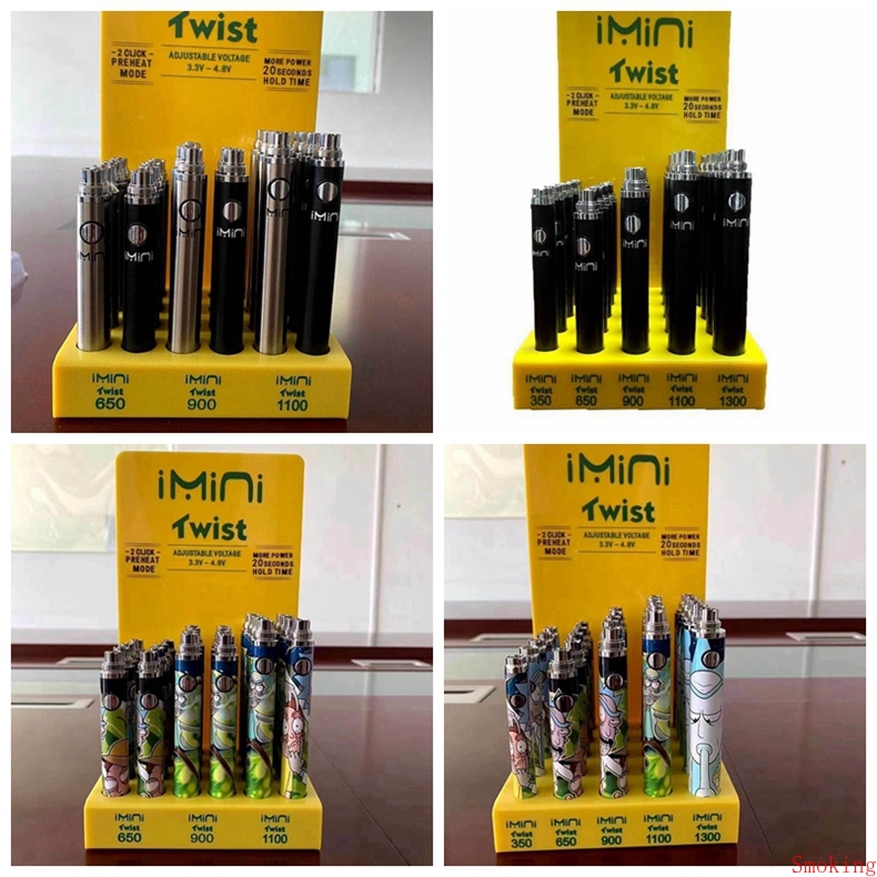 IMINI Twist Battery Cartoon Pattern 510 Thread VV Vape Pen 350 650 900 1100 1300mAh Optional Preheat Batteries Display Box Package DHL
IMINI Twist Battery Cartoon Pattern 510 Thread VV Vape Pen 350 650 900 1100 1300mAh Optional Preheat Batteries Display Box Package DHL