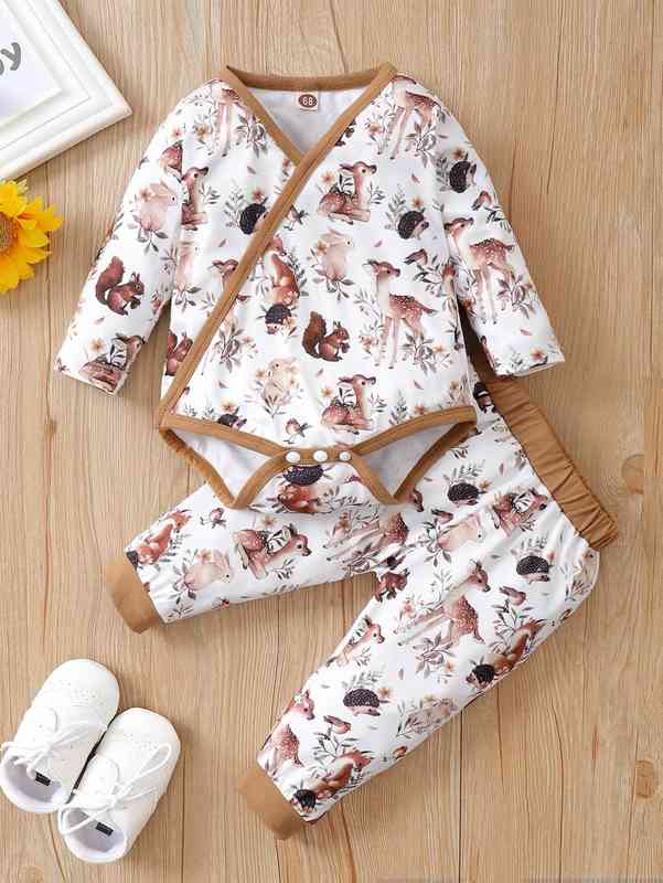 Baby Cartoon Graphic Contrast Binding Bodysuit weatpants SHE