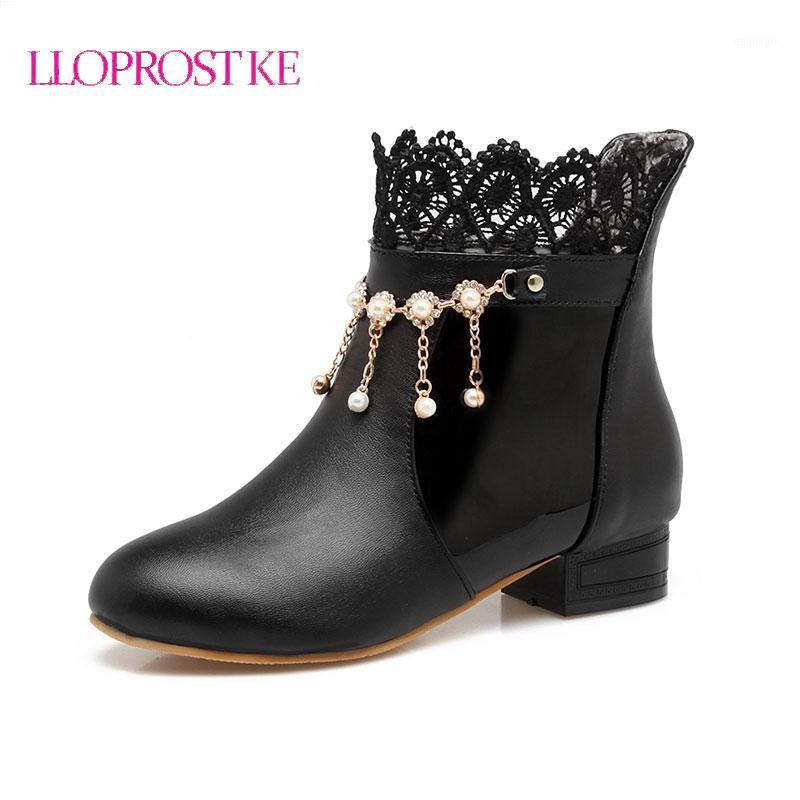 LLOPROST KE Women Ankle Boots Autumn Short Boots Elegant Fashion Lace Botas Sweet String Beaded Lady Shoes Size 31-43 LYZ0161, Black 
LLOPROST KE Women Ankle Boots Autumn Short Boots Elegant Fashion Lace Botas Sweet String Beaded Lady Shoes Size 31-43 LYZ0161, Black