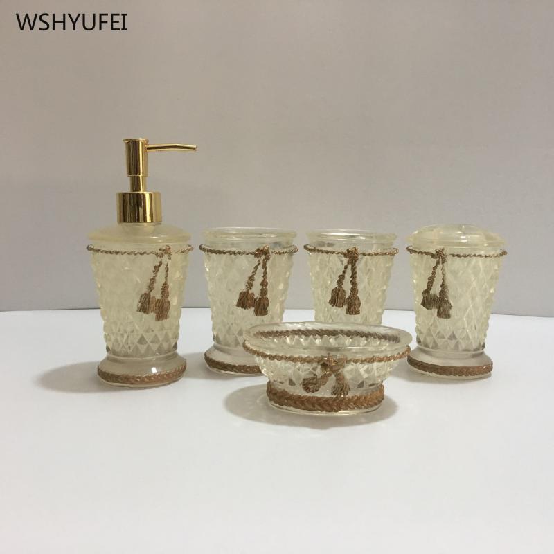 5Pcs New resin bathroom kit accessories soap bottle soap dish toothbrush holder cup home hotel bathroom storage decoration
5Pcs New resin bathroom kit accessories soap bottle soap dish toothbrush holder cup home hotel bathroom storage decoration