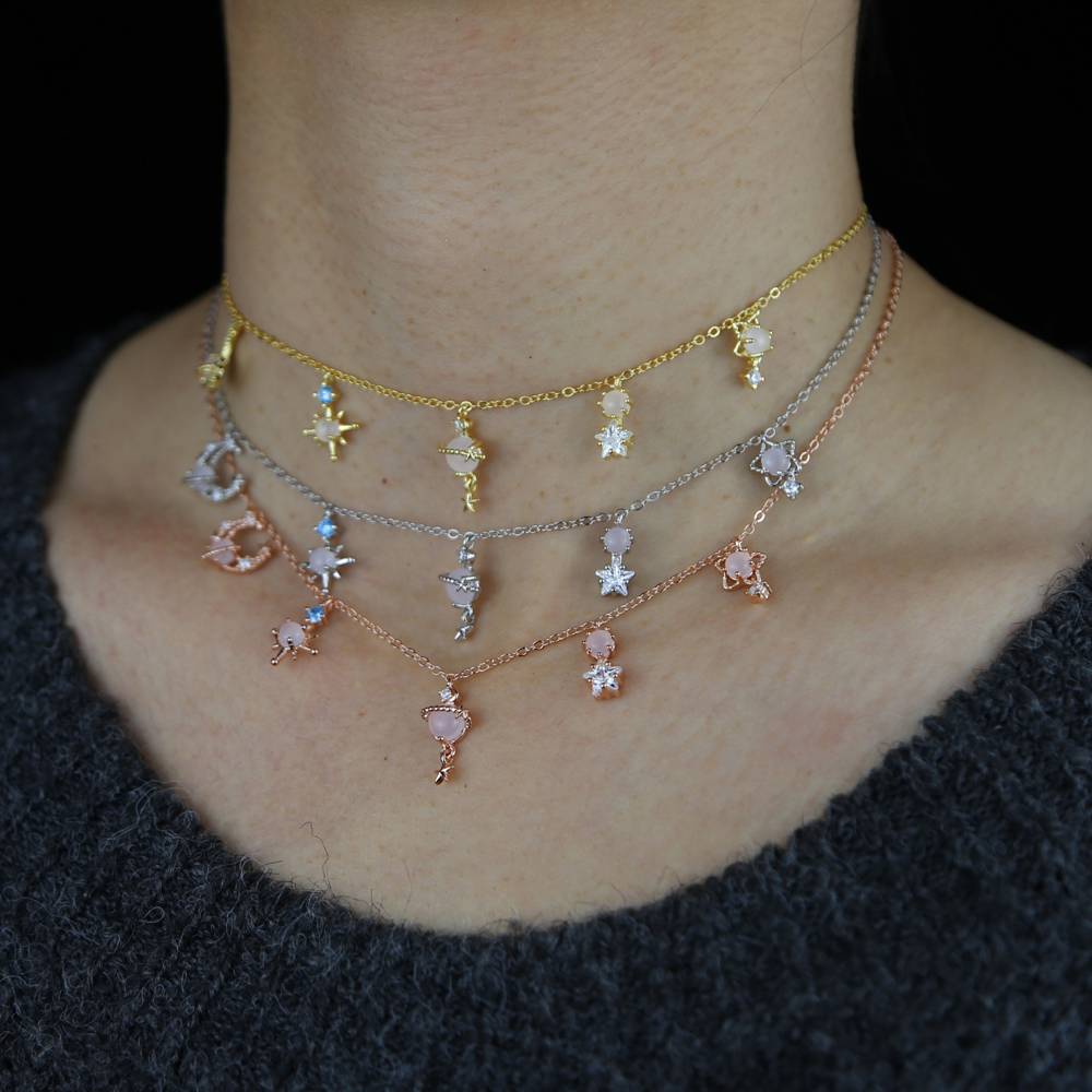 Fashion Women Girl Jewelry Cute Lovely Moon Star starry sky Charms Drop Choker Necklace 2021 New Trendy