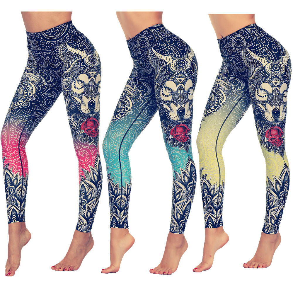 LI-FI Original Wolf Print Leggings Women Yoga Pants Gym Leggings Fitness Sports Wear Elastic Tight Yoga Leggings 201202
