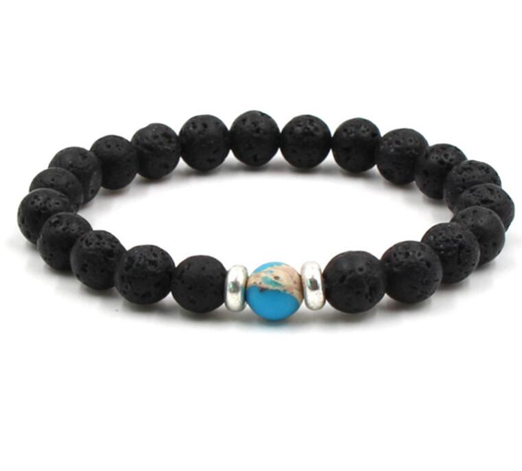 Black Natural Vocanic Rock Beaded Strand Bracelets Chakra Yoga Bracelet Essential Oil Diffuser Bracelets for Men Women Stone Hand Chain Wholesale Pric